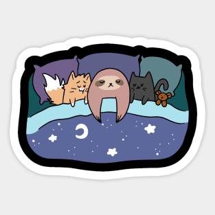 Sloth and Kitties Bed Time Snuggles Sticker